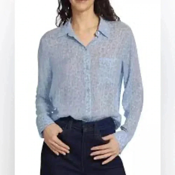 Rails Josephine Blue Batik cheetah print long sleeve button front blouse - Picture 12 of 15